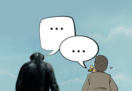 Das Bild ist eine Farbzeichnung. Auf dem Bild kann man einen Affen und eine alte Frau sehen. Auch kann man zwei Sprechblasen sehen. Der Affe spricht mit der alten Frau.