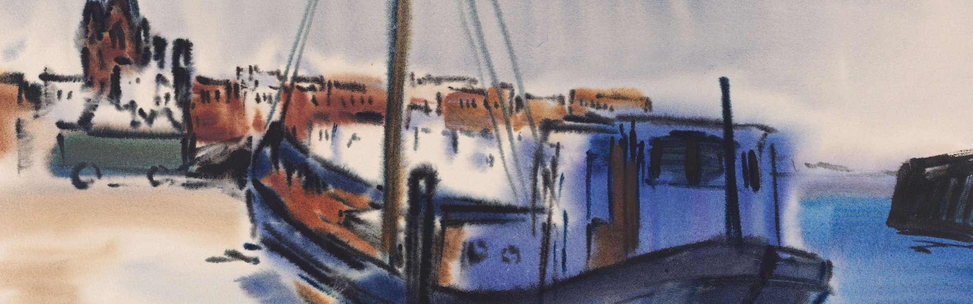 Leonore Verspermann, Boot im Hafen, 1954