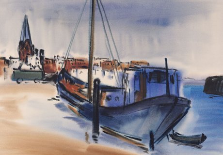 Leonore Verspermann, Boot im Hafen, 1954