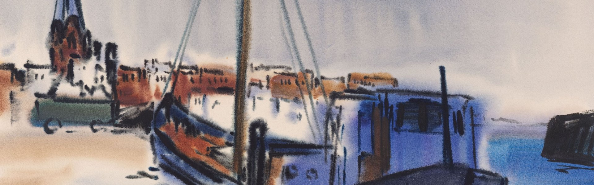 Leonore Verspermann, Boot im Hafen, 1954