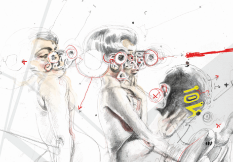 Zwei Personen tragen außergewöhnliche Brillen, die futuristisch anmuten.