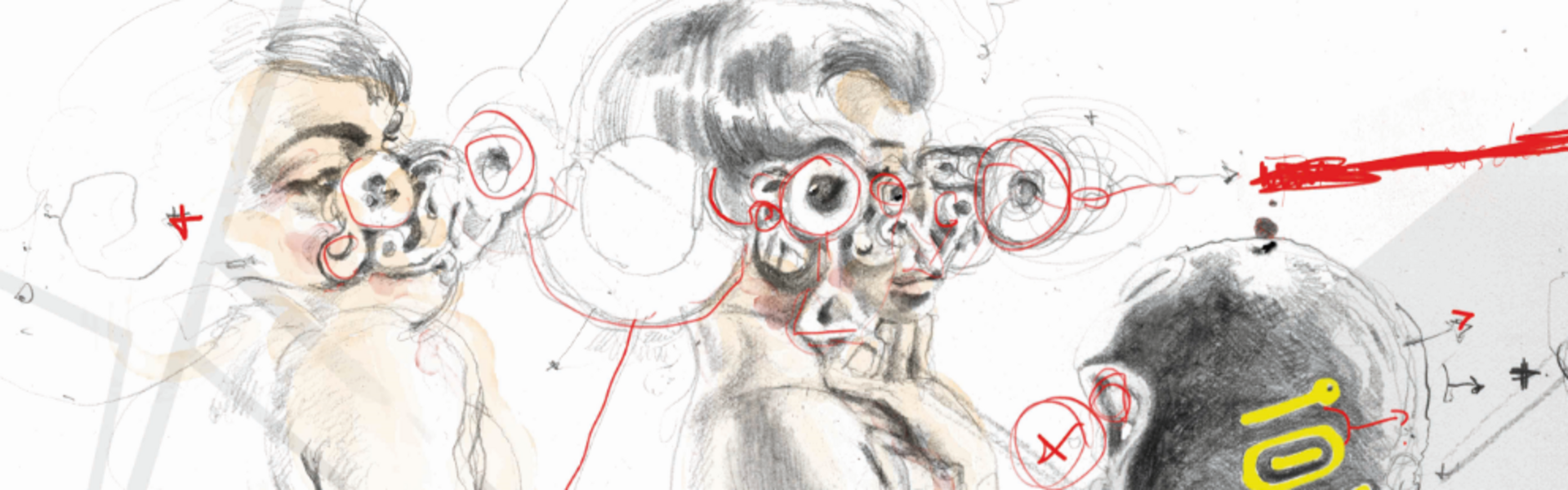 Zwei Personen tragen außergewöhnliche Brillen, die futuristisch anmuten.