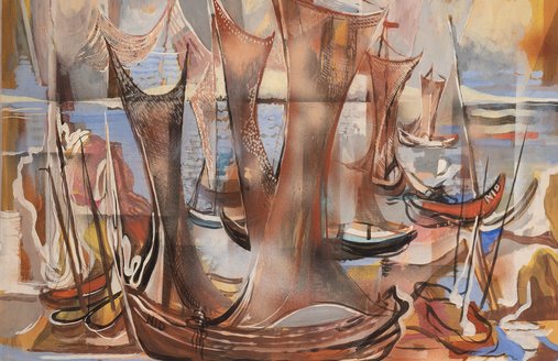 Hermann Dienz, Fischerboote in Nidden, 1930, (c) Sammlung Jelena Kosinova