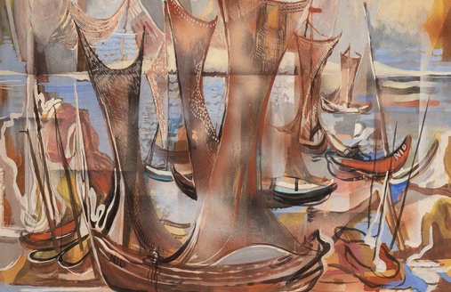 Hermann Dienz, Fischerboote in Nidden, 1930, (c) Sammlung Jelena Kosinova