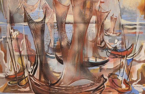 Hermann Dienz, Fischerboote in Nidden, 1930, (c) Sammlung Jelena Kosinova
