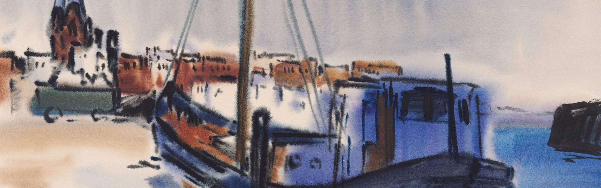 Leonore Verspermann, Boot im Hafen, 1954