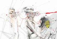 Zwei Personen tragen außergewöhnliche Brillen, die futuristisch anmuten.